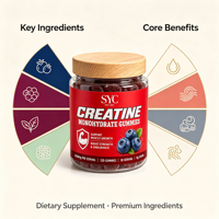 SYC Creatine Gummies 60 Permen Kunyah Vegan Suplemen Makanan Pendukung Otot Rumah Kantor Perjalanan OEM ODM Label Pribadi Grosir