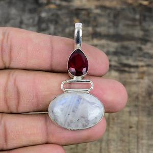 Joyería para mujer, colgante de estilo bohemio plateado, joyería de plata de ley 925, piedra lunar, piedras preciosas, colgante hecho a mano de tendencia, regalo para - Product Image 3