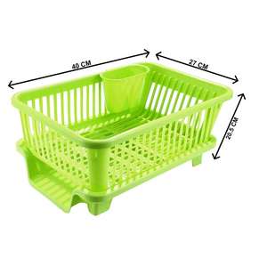 Escurridor de Platos Plegable de Plástico Resistente con Bandeja de Drenaje y Ganchos Laterales para Palillos, Cucharas, Verduras y Frutas, Embalaje en Caja - Product Image 6