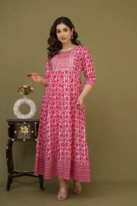 Vestido largo de calidad superior, bordado de secuencia, trabajo lateral, telar manual Dori, fabricante indio - Product Image 3