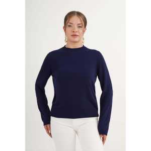 Suéter de punto fino azul marino con cuello redondo para mujer, diseño al por mayor - Product Image 4