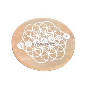 Artisanat en pierre de cristal Symbole de guérison de la vie avec chakra cercle de sélénite plaque de charge ronde artisanat en pierre semi-précieuse - Product Image 1