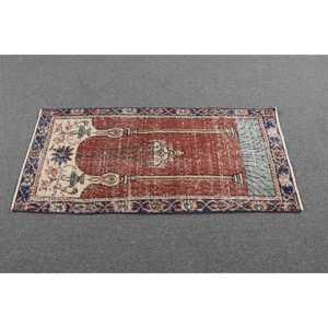 พรมตุรกีขนาดเล็ก 2x4.3 ฟุต, พรมขนสัตว์วินเทจสีแดงสไตล์โมร็อกโก - Product Image 3