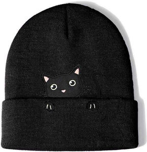 Gorro de Invierno Jacquard con Diseño de Gato Bordado, Gorro de Punto sin Dobladillo con Diamantes para Hombre, Estilo Urbano, Gorro de Punto con Joyas para Viajar - Product Image 6
