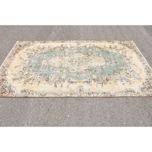 Tapis Vintage en Laine Beige Vert Patchwork Plat Armure 5.2x 8.9ft Tapis de Salon Turc avec Support en Latex pour Décorations - Product Image 3