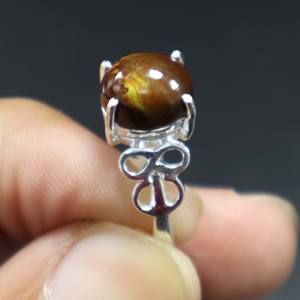 925 argent Sterling naturel mexicain feu Agate bague lisse Cabochon pierre précieuse diamant Onyx bijoux de mariage fiançailles cadeau doigt - Product Image 3