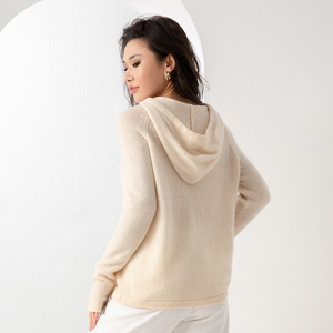 Pull en cachemire pour femme, beige, à capuche, tricoté, avec poches, vêtement d'hiver décontracté, manches longues, couleur unie, sweat-shirt - Product Image 3