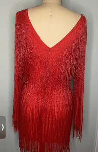 Vestido de Noche Glamuroso con Flecos de Cuentas y Adornos Florales, Estilo Princesa para Bodas y Fiestas, Vestidos de Cóctel, Color Vino Tinto - Product Image 2