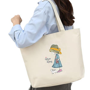 Sac à main en toile décontracté pour femmes avec fermeture à glissière Sacs à main à deux poignées lambrissés avec logo personnalisé pour dames - Product Image 2