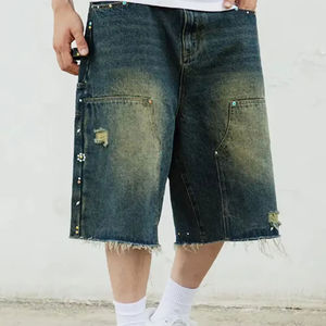 Vente en gros de jeans avec attelles de diamants du fabricant personnalisés baggy en jean shorts pour hommes - Product Image 2