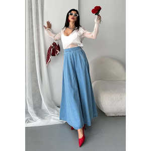 Falda larga vaquera con volantes y corte en A - Product Image 1