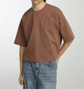 T-shirts à manches courtes en tricot uni pour homme - Couleurs personnalisables Logo Design vierge Lavage à l'acide Vintage - Product Image 4