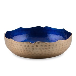 Bol de service en métal de forme irrégulière en feuille d'aluminium pour servir le bol de fruits enduit d'émail de couleur bleue - Product Image 3