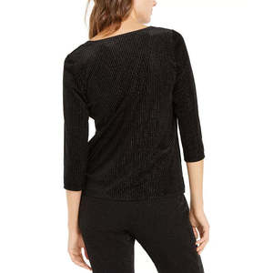 Top Casual da Donna Alfani in Nero, Taglia S, Lunghezza Lunga, con Design Intrecciato Frontale e Strisce Metalliche - Product Image 2