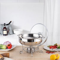 Plat de service rond au design simple pour réchauffer les aliments, ensemble de buffet en acier inoxydable avec couvercle en verre, équipement de restauration pour buffet