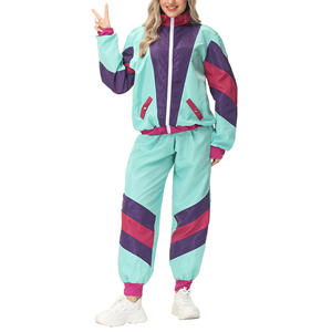 Conjunto de chándal cortavientos de 2 piezas de bloque de color para mujer, conjunto de chándal cortavientos de manga larga con cremallera frontal Hip Hop - Product Image 6