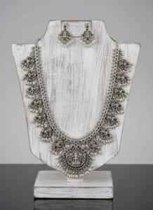 God Laxmi Pendant Guttapasalu Oxidised Silver Long Necklace Fancy Party Wear Temple <b>Jewellery</b> Ethnic <b>Indian</b> Womens Necklace <b>Set</b> - Product Image 2