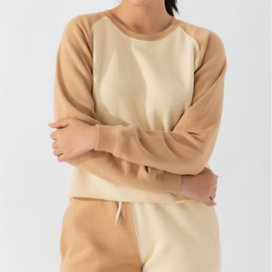 Wholesale <b>Women's</b> 100% Cotton Solid O-neck Two Piece Long Casual Knitted Full Sleeve Sweat Suits Set Breathable Quick Dry - Product Image 3