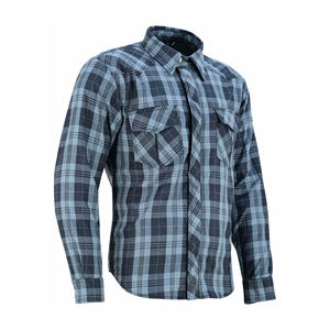 Mens Womens Adventure Riding CE Certified Protective Armored Flannel Biker Shirt Blue Grey Cafe <b>Racer</b> Custom Aramid Lined - Product Image 3