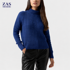 Pull-over col roulé décontracté 100 % coton pour femme, tricoté coréen personnalisé avec logo frontal, collection automne-hiver, idéal pour Noël - Product Image 1