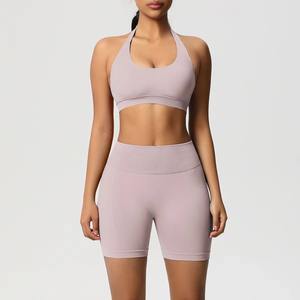 Conjunto de Sujetador Deportivo Acolchado y Pantalones Cortos para Mujer, al por Mayor, Transpirable, Ecológico, de Nailon Reciclado y Elastano, para Yoga y Fitness - Product Image 5