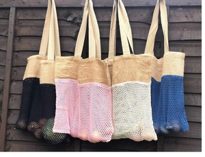 Bolsas de compras de malla de algodón ecológicas impresas con logotipo personalizado, red lavable y reutilizable con cordón reciclable y biodegradable - Product Image 2