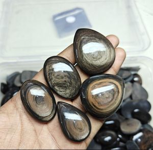 Cabochon en obsidienne cuivrée poli à la main, pierre précieuse en quartz cristallin en forme de poire, fourniture en gros pour la fabrication de bijoux - Product Image 3