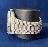 Reloj Analógico Hip Hop con Incrustaciones de Diamantes Cultivados en Laboratorio, Esfera de Cristal para Hombre, Elaborado con Piedras de Corte Brillante