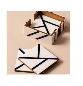 Best Seller's High Quality Trendy <b>Square</b> Wooden Resin Mats & Pads Household Dinnerware Glass Coasters for Home Decor - Product Image 1