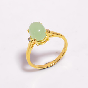 Anillo de compromiso de fiesta de boda chapado en oro de estilo clásico de Plata de Ley 925 corte ovalado Aqua Calcedonia piedra preciosa regalo para mujer - Product Image 1