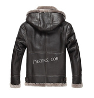 Blouson aviateur décontracté pour homme en cuir d'agneau véritable avec capuche en fourrure de mouton amovible, écologique, OEM