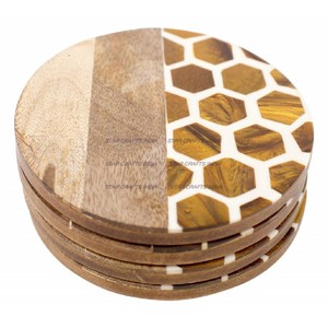 Mangue unie carbonisée épaisse et inachevée personnalisée Tasse à thé en résine de bois marbrée olive de première qualité personnalisée Dessous de verre rond lustré - Product Image 6