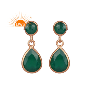 ต่างหูแบบหยดน้ำอัญมณีสีเขียวธรรมชาติชุบทองโรสเตอร์ลิงดีไซน์ล่าสุด - Product Image 1