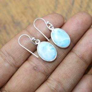 Pendientes clásicos de plata sólida 925, joyería para mujer, Plata de Ley 925, piedras preciosas Larimar, estilo bohemio, pendientes hechos a mano, Regalo para mamá - Product Image 4