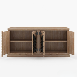 Antique Rustic Solid Teak Wood <b>Sideboard</b> Cabinet Midcentury Arched Doors Iron Accents Handcrafted Eco-Friendly Durable Vintage - Product Image 6