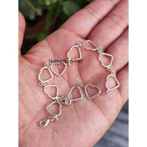 Handmade 925 <b>Solid</b> Sterling <b>Silver</b> Heart <b>Bracelet</b> 7.5 Inches Length Fine Chain & Link Design Gift for Women - Product Image 6