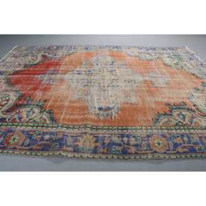 6,2x8,4 ft Turkish Rug, Vintage Rug, <b>Red</b> Animal Print <b>Wool</b> Rug - Product Image 3