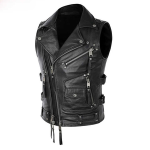 Chaleco de invierno para hombre de diseño personalizado de alta calidad, piel de vaca auténtica para exteriores, bolsillos de motorista de talla grande con chaleco de moda - Product Image 1