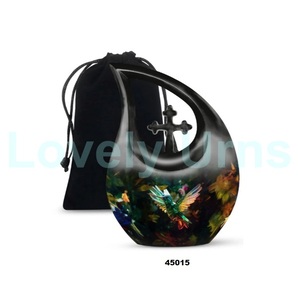Urna conmemorativa de cremación de colibrí con gota de lágrima azul más vendida para cenizas humanas urna cruzada decorativa con bolsa de terciopelo gratis - Product Image 5
