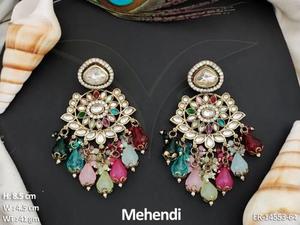 Kundan bijoux inde Mehendi polonais Designer accessoires femmes belle fantaisie Style Kundan ensemble de boucles d'oreilles - Product Image 3