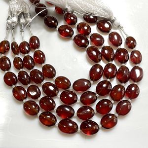 Perles de forme ovale lisse grenat hessonite, perles unies en pierres précieuses naturelles, fournitures de perles en gros - Product Image 1