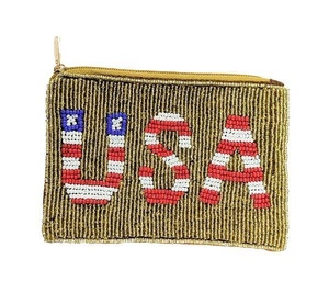 Bolsa de Monedas Estadounidense con Cuentas, Hecha a Mano, Ideal para Regalo, Bolsa de Maquillaje Patriótica con Cierre y Cuentas de Vidrio, Regalo Personalizado - Product Image 1