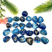 Ensemble de runes en agate bleue gravées à plat, best-seller, pierres de runes Elder pour débutants, divination, guérison spirituelle, cristal, pierre précieuse Feng Shui