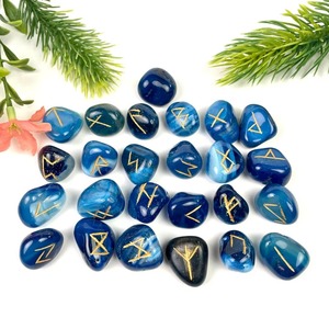 Top vente bleu Agate Rune ensemble plat gravé aîné Rune pierre ensemble pour débutants Divination spirituelle guérison cristal Rune ensemble - Product Image 5