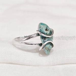 Raw Stone Jewelry Women's <b>Ring</b> Natural <b>Turquoise</b> Rough Gemstone December Birthstone Wire Band Jewelry 925 Sterling Silver <b>Ring</b> - Product Image 1