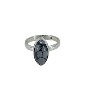Navya <b>Craft</b> Handmade 925 Sterling Silver Snowflake Obsidian Marquise <b>Ring</b> Inlaid Design Size 4 (13) Unique Snowflake Obsidian - Product Image 5