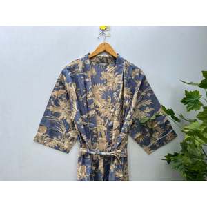 Robe Kimono en Coton à Imprimé Floral Légère et Élégante pour l'Été, Peignoir à Col Mandarin Respirant et Confortable, OEM/ODM - Product Image 3