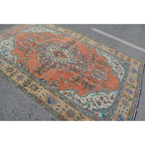 Alfombra tradicional de lana de retazos naranja Beige 6,2x9,5 pies área grande diseño turco Vintage para decoración para sala de estar pasillo látex - Product Image 2