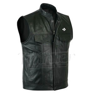 Gilet en cuir de vachette classique sans manches pour hommes Cowboy Hip Hop tendance classique Gilet en cuir de vachette véritable - Product Image 1