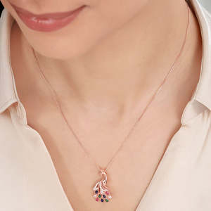 Pendentif Paon en Argent Sterling 925 Plaqué Or Rose et Rhodium, Sertie de Diamants, Zircons et Perles, Forme Animale Élégante, Idéal pour Cadeau de Fiançailles - Product Image 2